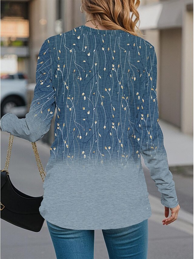 Women's T shirt Crew Neck Long Sleeve Tunic Casual Print