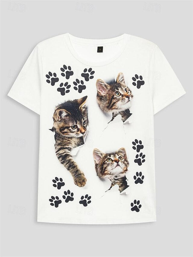 Women's T Shirt Basic Cat Print Short Sleeve Regular Tops