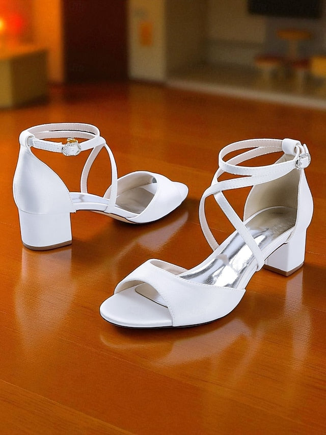 Ankle Strap Sandals Women's Block Heel with Satin - Elegant