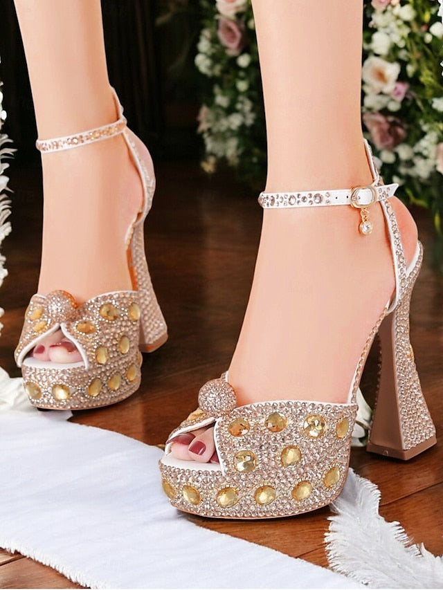 Glamorous Women's with Sandals Platform Crystal-Embellished