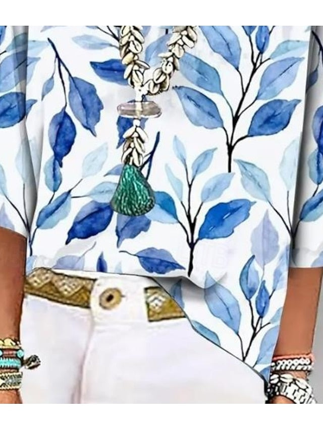 Women's Shirt Button Down Blouse Floral Vintage Tropical