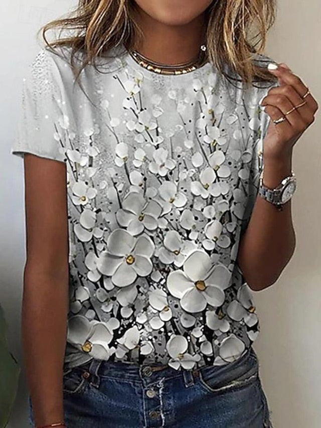 Women's T Shirt Print Floral Fashion Short Sleeve Round