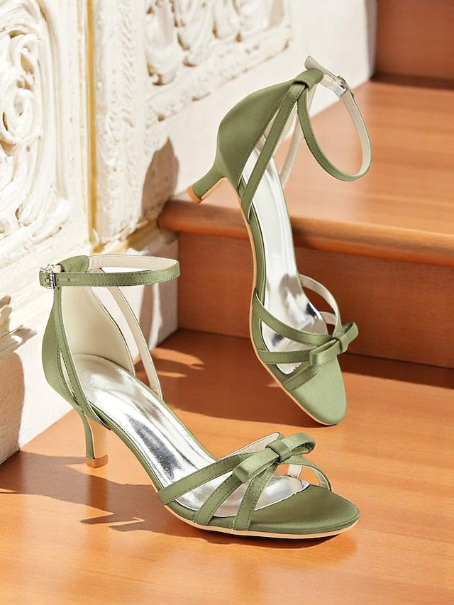 Satin Heel Vintage Green 1950s Women's Strappy Kitten