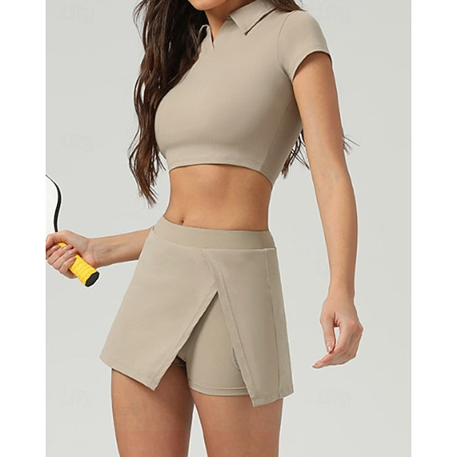 Women's Solid Colored Tennis Top Short Sleeve Crop Top