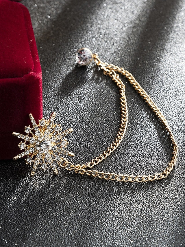 Pin Lapel Crystal Chains – Gold with Elegant Stylish Star