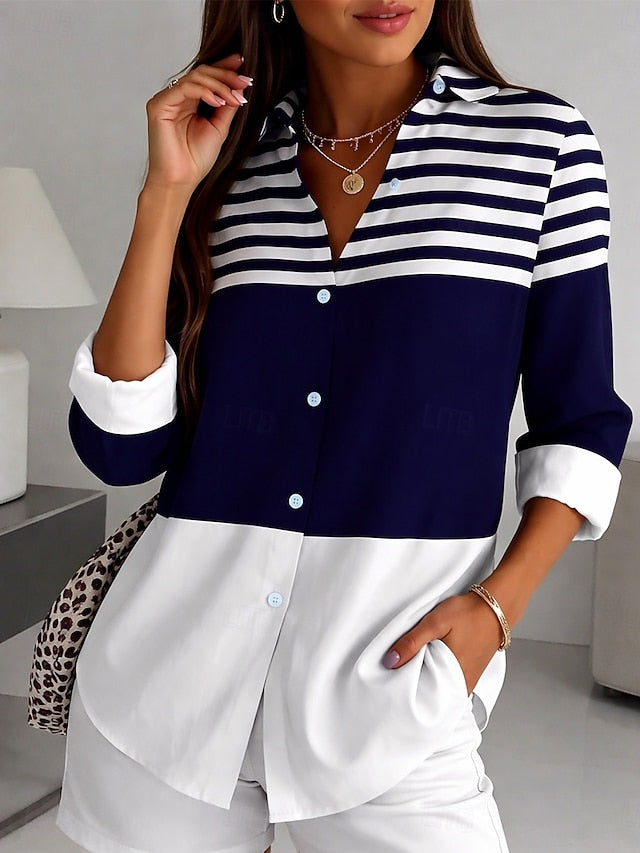 Women's Shirt Blouse Patchwork Buttons Print Graphic