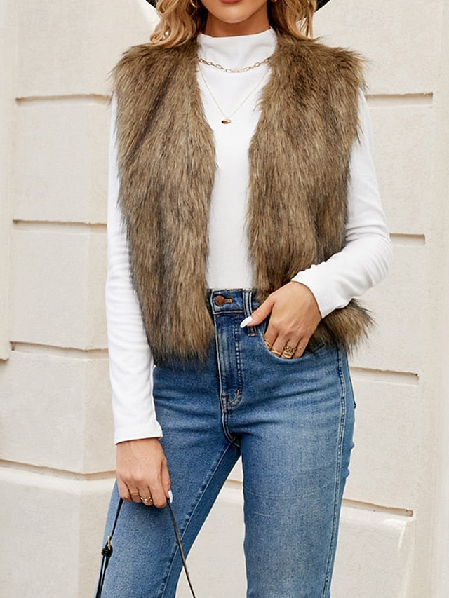 Coat Faux Women's Comfortable Fur Furs Vest Leathers