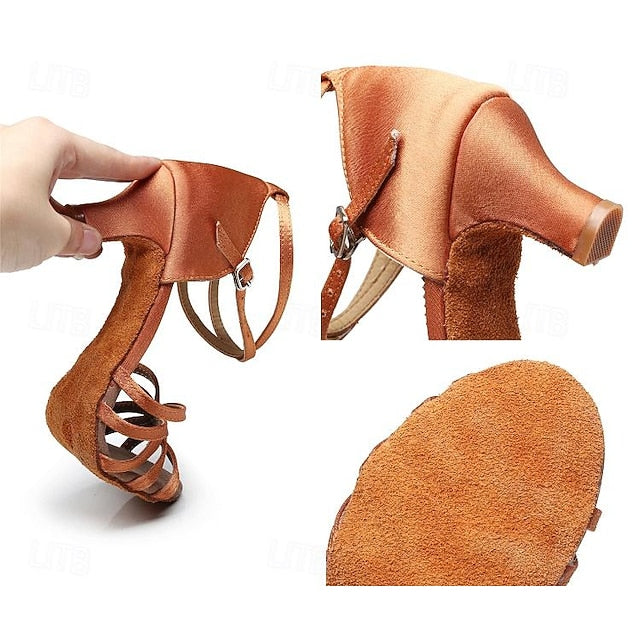 Latin and with Shoes Dance Women's Design Satin Strappy