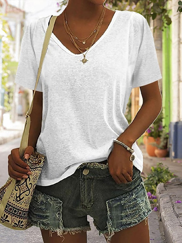 T shirt Tee Women's White Blue Green Plain Sexy Street