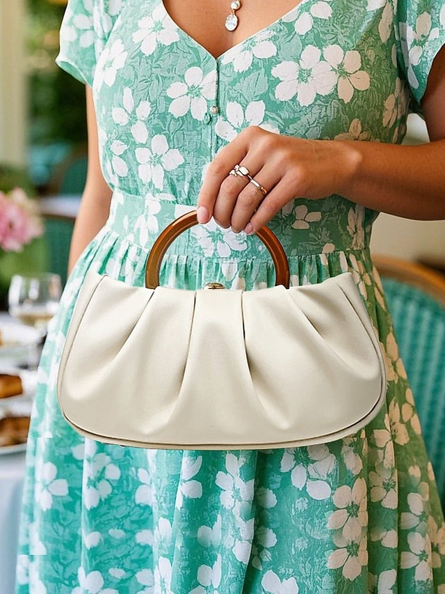 Tote with Pleated Faux Acrylic Clutch Leather Women's Bag