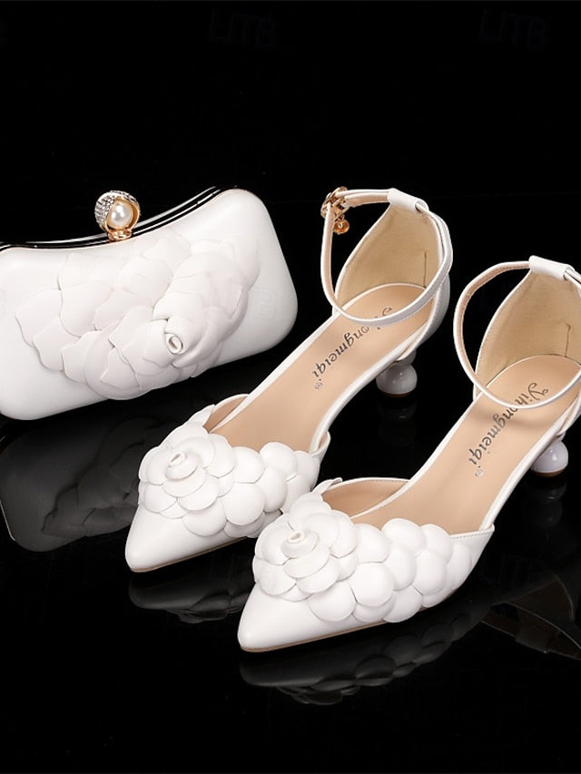 Matching Floral-Embellished with White Bridal Clutch Shoes –