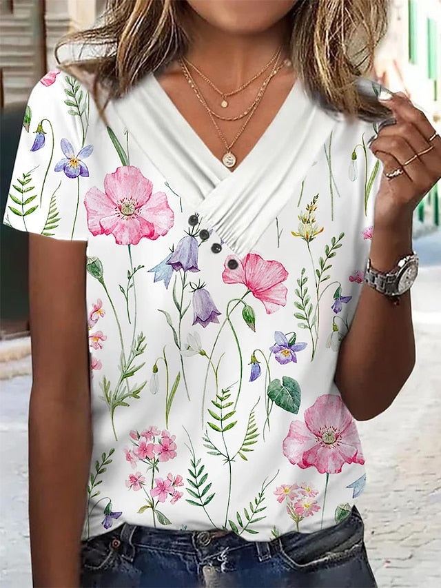 Women's T Shirt Buttons Print Graphic Elegant Fashion Basic
