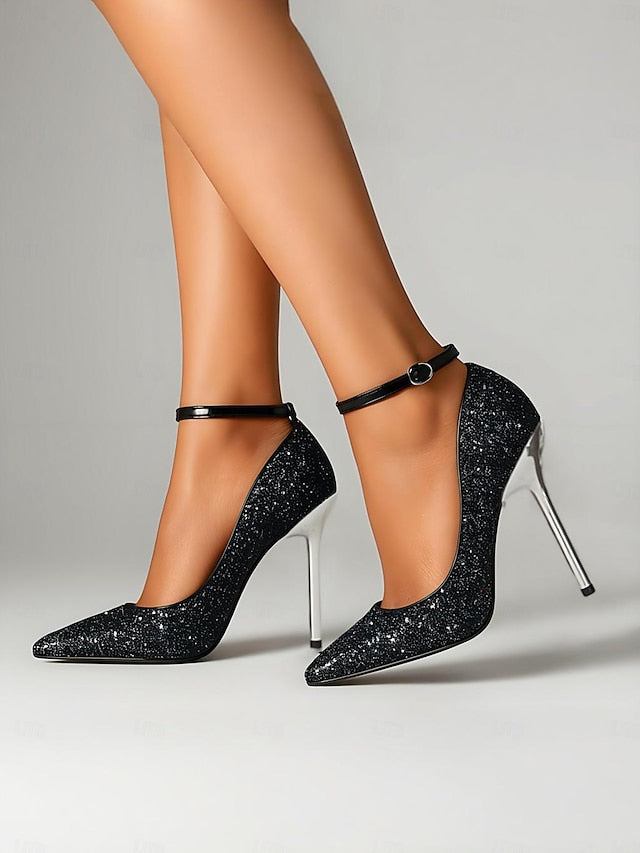 Toe – Glitter Pointed Heels Women's Sparkly Stiletto Gold