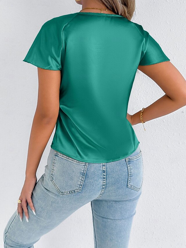 Women's Satin T Shirt Elegant Stylish Short Sleeve Ruffle
