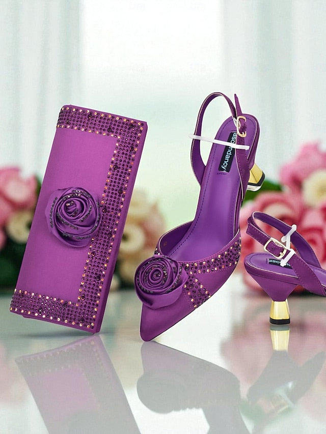 Clutch Set and Women's Slingback - Heels Gold Matching