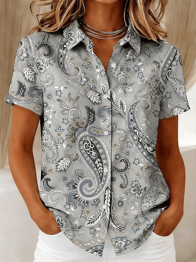 Women's Shirt Buttons Print Graphic Paisley Vintage Stylish