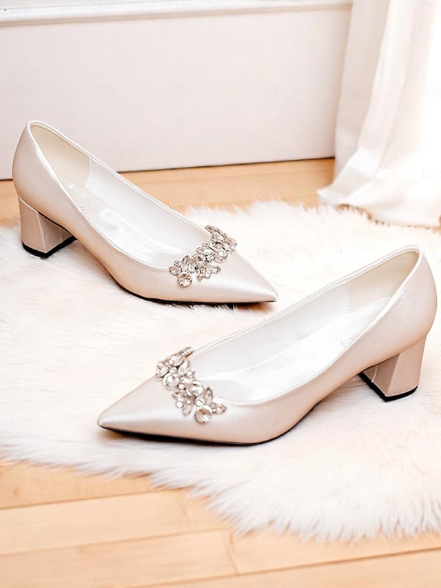 Pointed Pumps Wedding with Toe Champagne Women's Satin