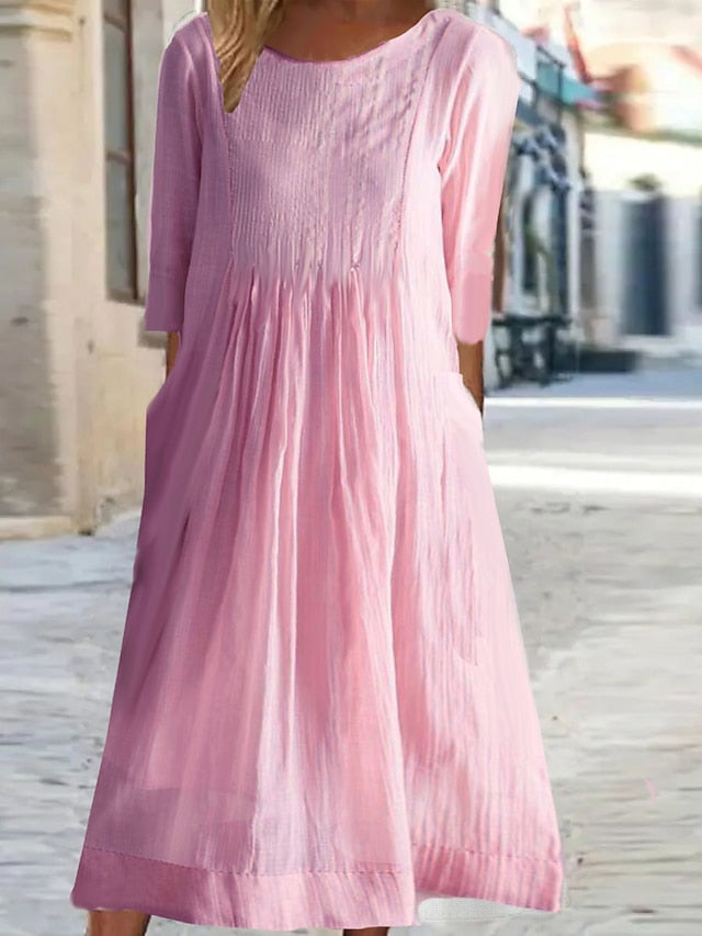 Women's White Pink Purple Summer Spring Midi Dress White