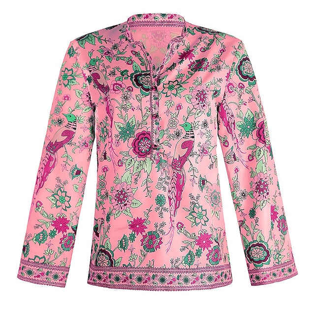 Women's Shirt Blouse Yellow Pink Dusty Rose Graphic Floral
