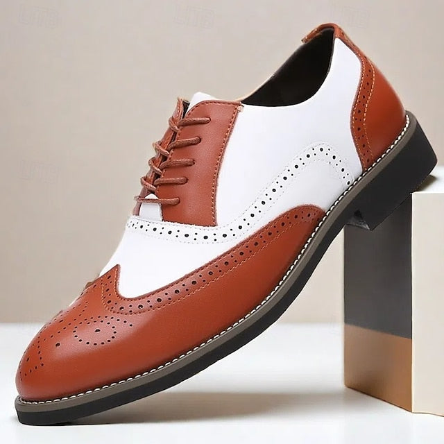 Men's Oxford Wingtip White Shoes Two-Tone in Brogue