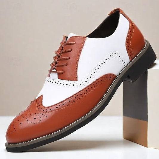 Men's Oxford Wingtip White Shoes Two-Tone in Brogue