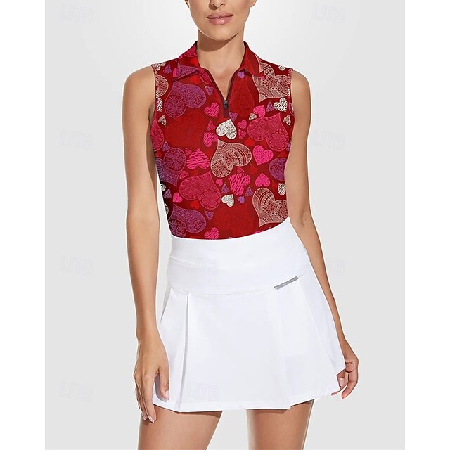 Women's Heart Tennis Shirt Sleeveless Print UPF50+ Quick