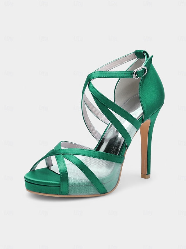 Heel with Satin Sandals High Cross Straps White Bridal Perfect -