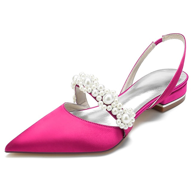 White Women's Elegant Pearl Satin Shoes with