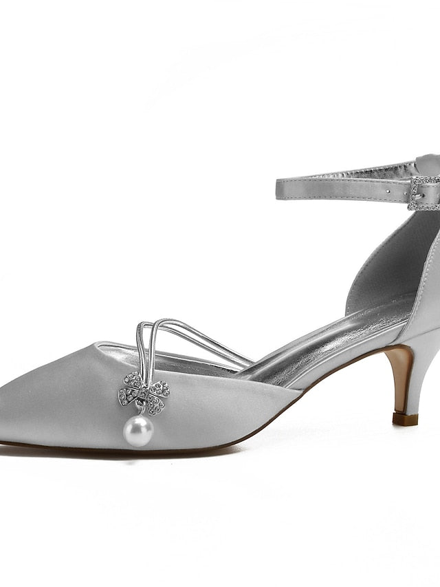 Pearl Blue and Kitten Satin Heels with Dark Women's