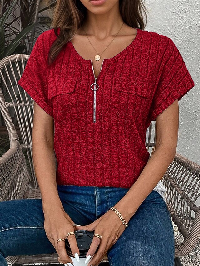 Women's Texture Sweatshirt T Shirt Tee Top Quarter Zip
