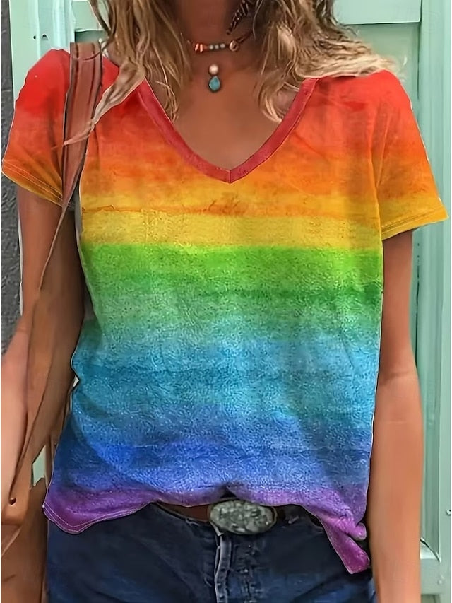 Halloween Women's T Shirt Graphic Geometric Rainbow Stylish