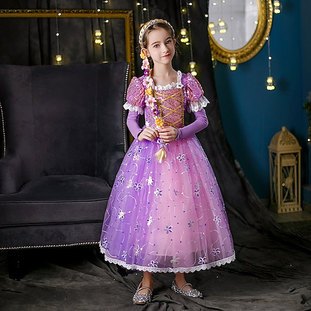 Dress Princess Cosplay Flower Cloak Rapunzel Girl