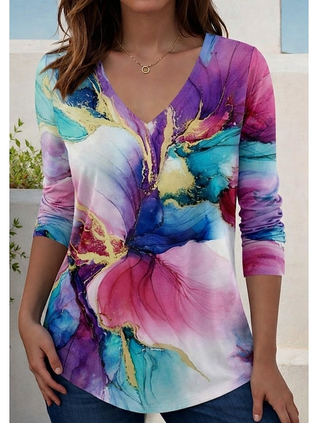 Women's T Shirt Print Floral Graphic Gradient Elegant