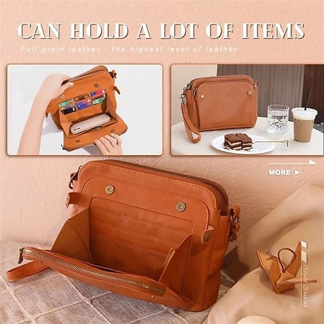 Schultertasche aus Leder für Damen im Vintage-Stil mit drei Lagen