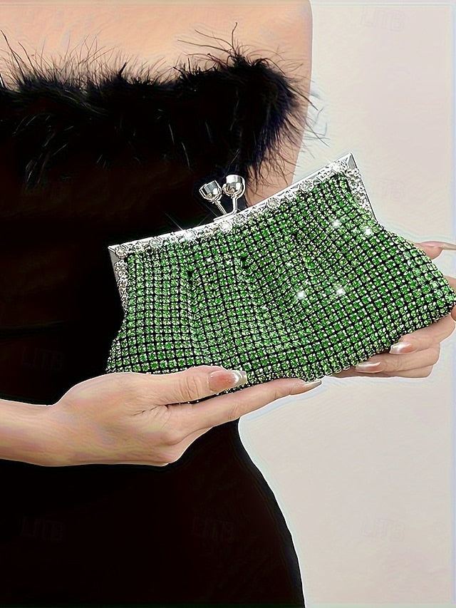 Sage Women's Rhinestone Green – Clutch Purse Vintage