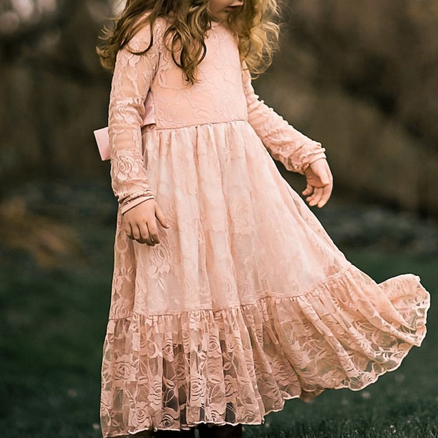 Colored Girl Kids Solid Dress Girls' Flower Long