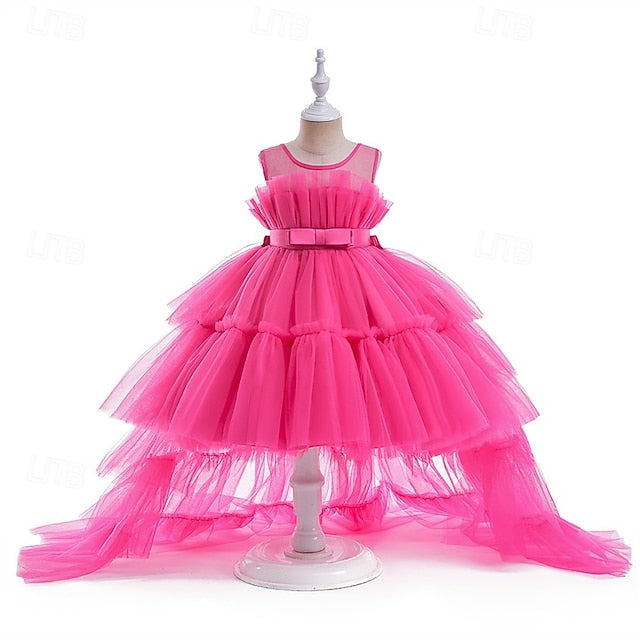 Kids Party Color Sleeveless Performance Girls' Solid Dress