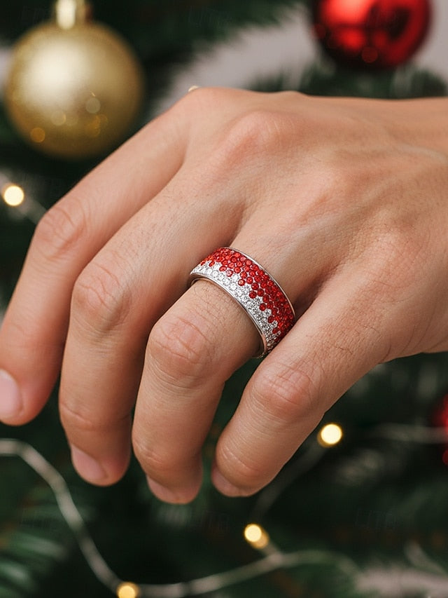 – Ring Stainless Stylish Red Steel Christmas Men's