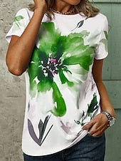 Women's T-shirt Floral Print V-Neck Short Sleeve Casual Top