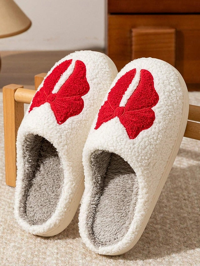 with Women's Bowknot Soft Slippers Red White - and Design