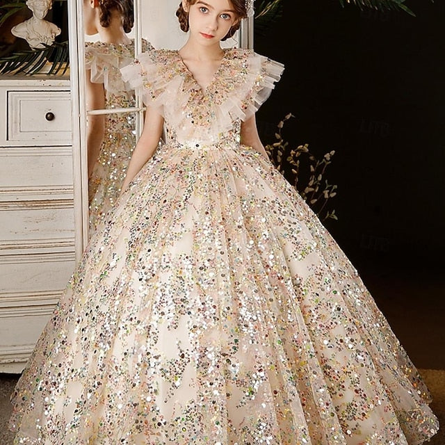 Solid 3/4 Dress Color Party Flower Girls' Kids Girl