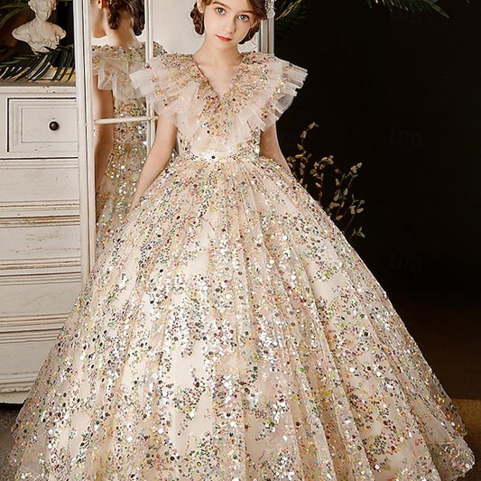 Solid 3/4 Dress Color Party Flower Girls' Kids Girl