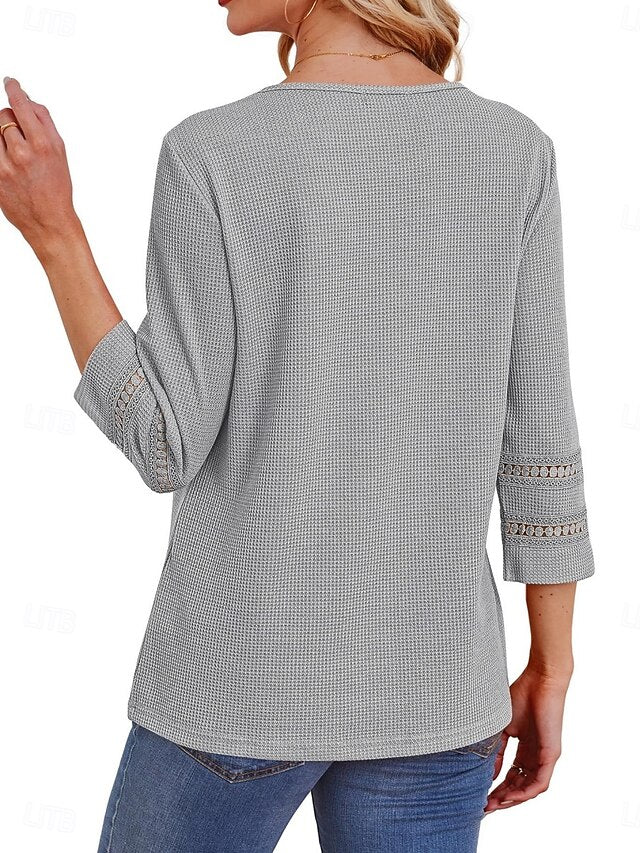 Women's Blouse Lace Patchwork Solid Color Stylish Casual