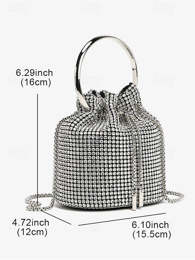 Metal with Rhinestone Sparkling Bag Silver Bucket Women's