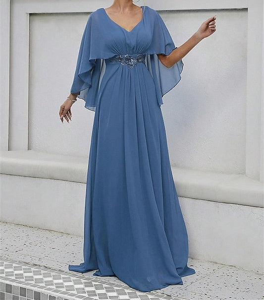 Bride Neck Mother Dress V Elegant of Floor the Party