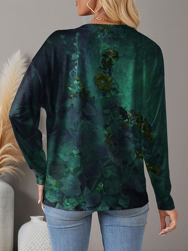 Women's T Shirt Print Floral Fashion Long Sleeve Round Neck