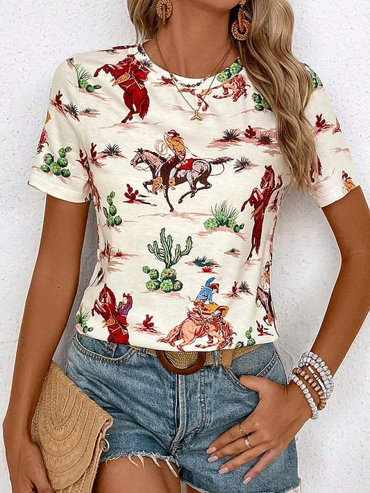 Women's T Shirt Print Horse Casual Short Sleeve Round Neck