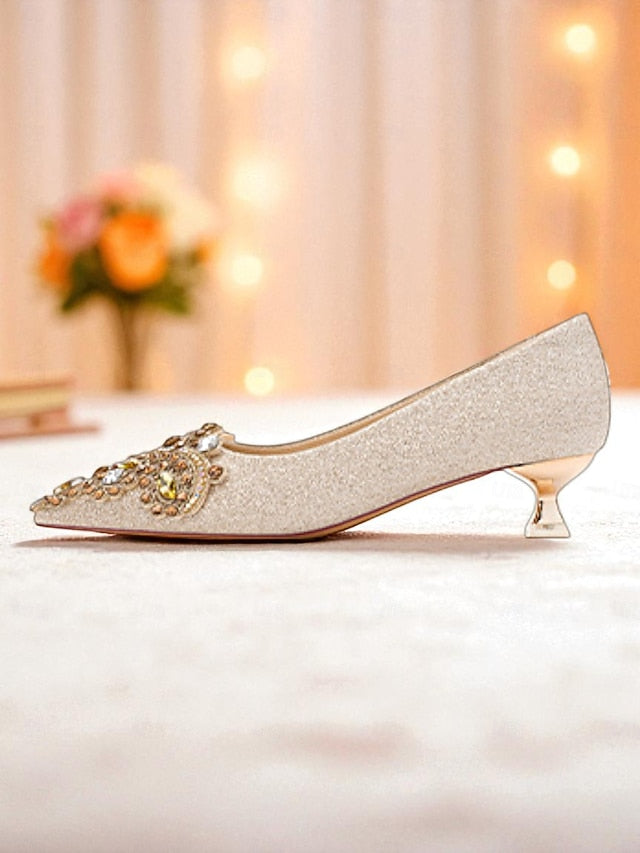 Pumps Low with Gold Heel Women's Pointed-Toe Glitter