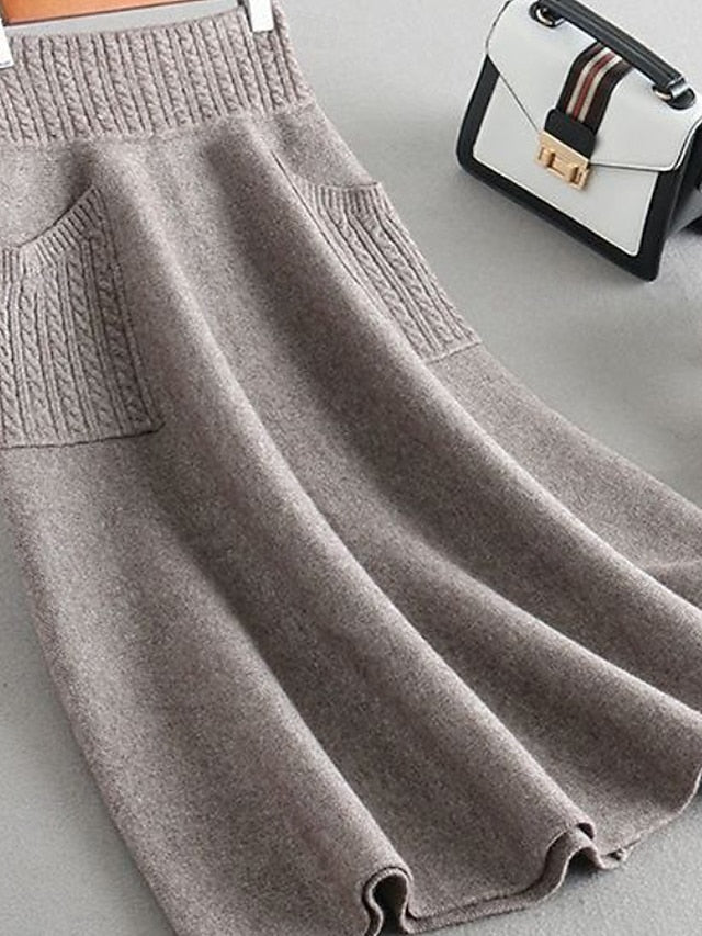 Women's Casual Maxi Mid Rise Skirts Plain Pocket