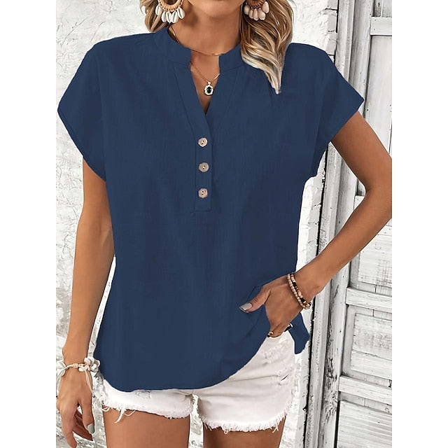 Women's Cotton Linen Shirts Solid Color Plain Bohemia